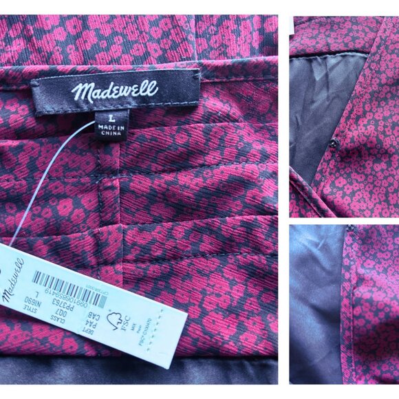 Madewell N1690 Wine Micro-Floral Long Sleeve Ruffle Mini Dress | Size L | NWT - Picture 4 of 4